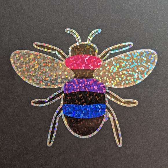 Sparkly Holographic Bi Pride Bee Sticker